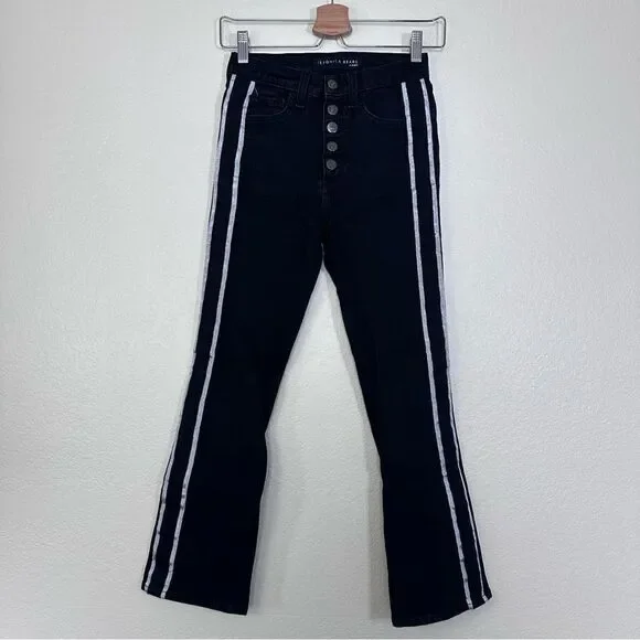 Veronica Beard Carolyn 10” Baby Boot Cropped Jeans Tux Stripes Size 24 in Raven - Picture 3 of 10